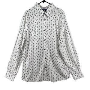 Noize Size XXL Button Front Shirt Pelican Print All Over White Long Sleeve
